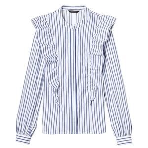 Banana Republic Riley-Fit Stripe Ruffle-Front Shirt 10P